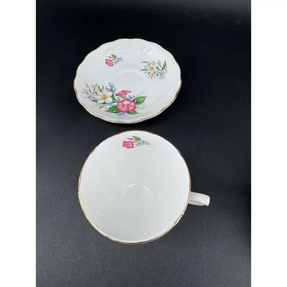 3 Vintage English Bone China Teacup Saucer Sets Royal Vale Colclough Queen Anne